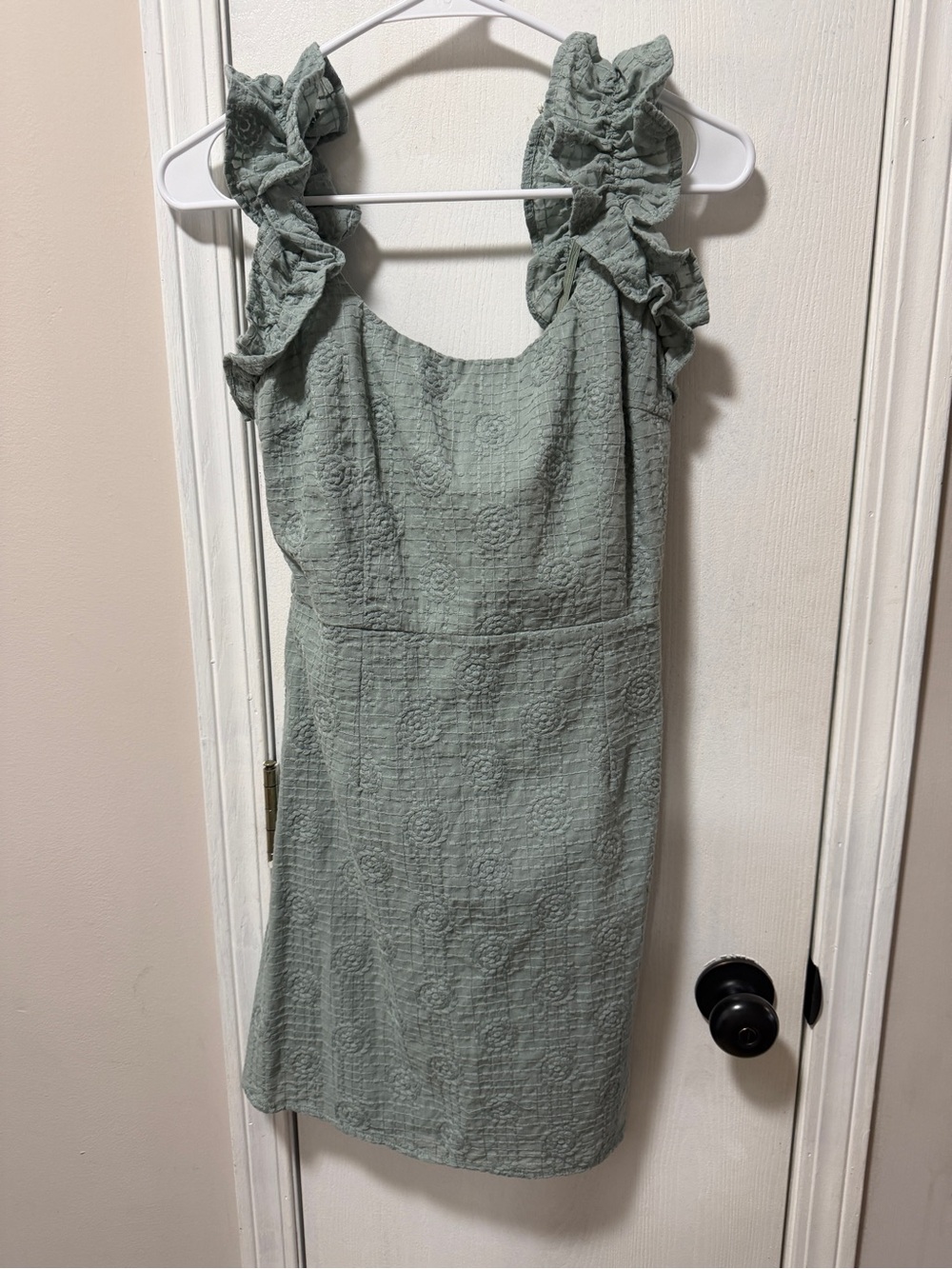 Selfie Leslie Sage Green Ruffle Strap Mini Dress